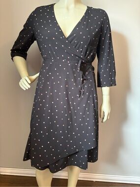 RW&CO Polka Dot Wrap Midi Dress v-neck, and 3/4 Sleeve women’s Sz L/XL.
